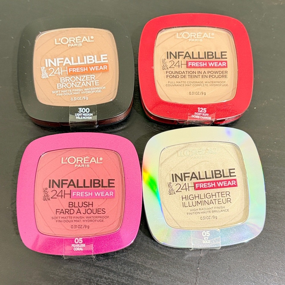 L'Oreal Infallible 24H Powder Foundation Bronzer Blush Highlighter Set of 4